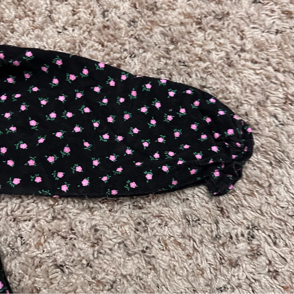 Vintage Tiny Tots Black & Pink Floral Corduroy Jumpsuit Baby Girl Size 18 Months